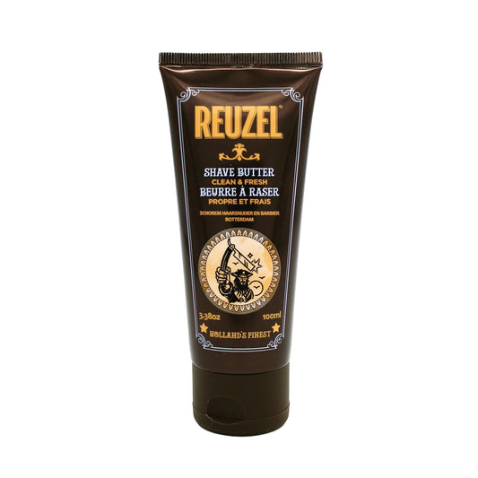 Reuzel Clean & Fresh Shave Butter in a jar, beard grooming product with a smooth, creamy texture for a close shave.