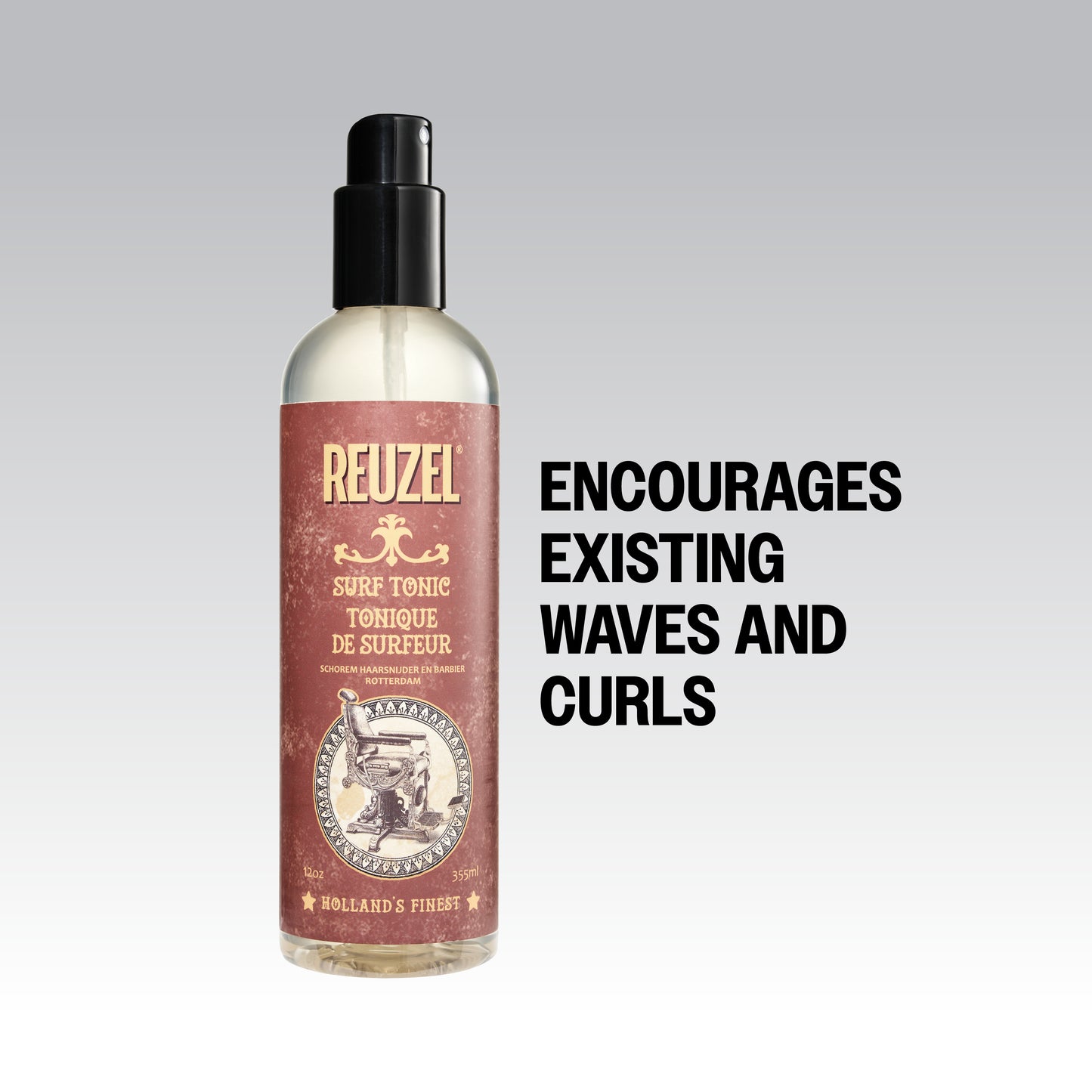 Reuzel Surf Tonic salt spray in a bottle, designed to add texture and volume to hair with a beachy, tousled look.