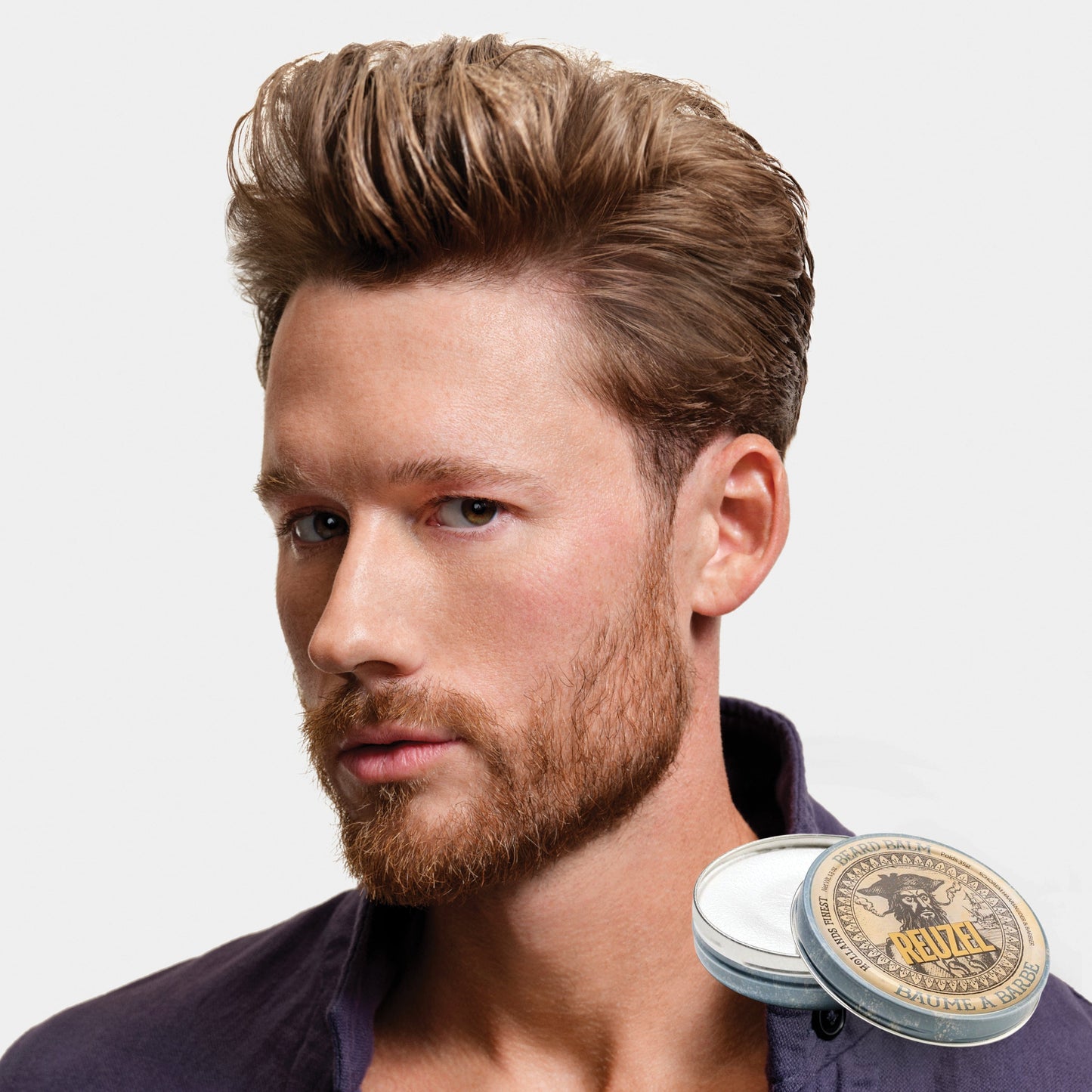 Reuzel Beard Balm Wood & Spice in a jar, showcasing the natural beard grooming product with a warm wood and spice scent.