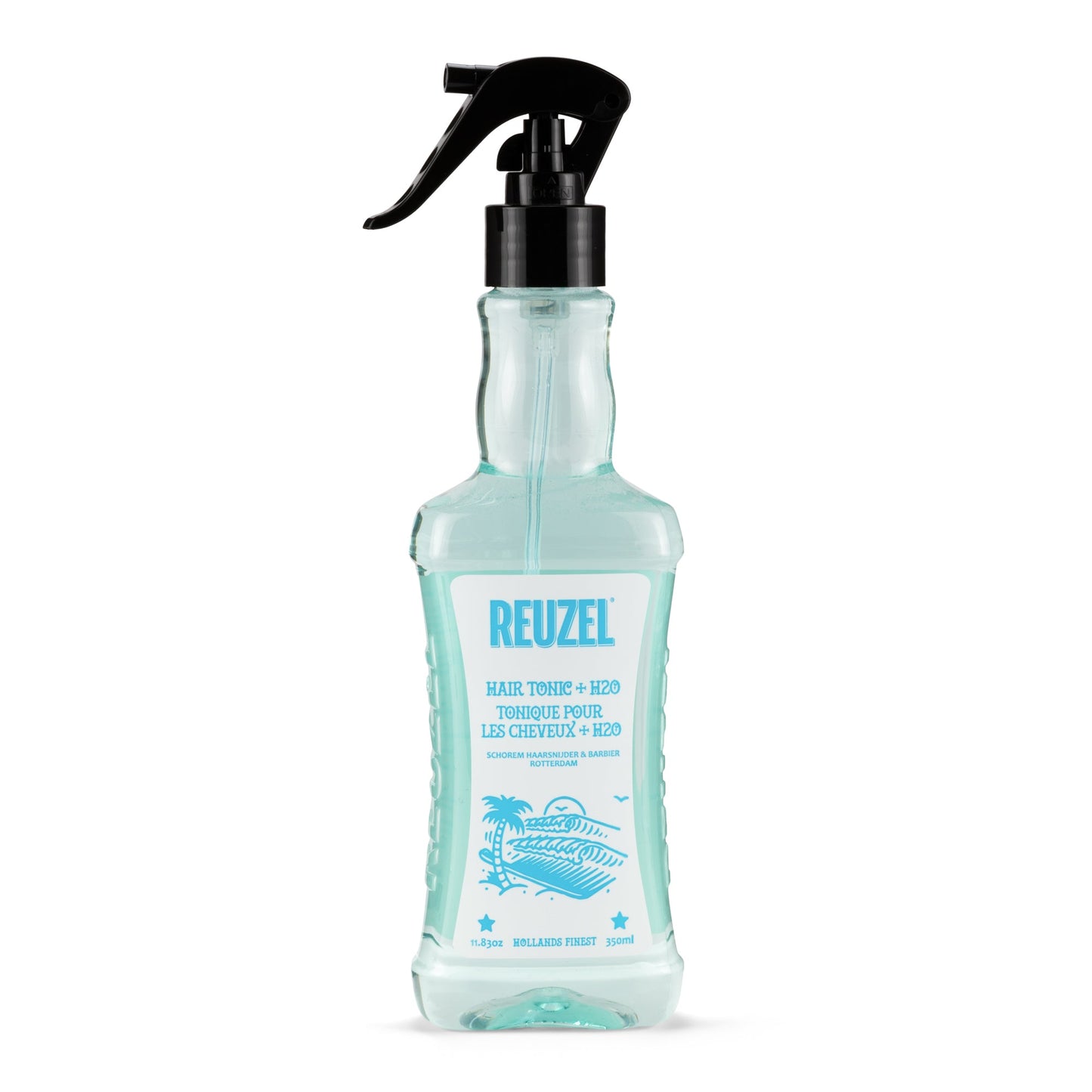 Reuzel Germany spray bottle with red cap and label, filled with hair styling product, part of Reuzel grooming merchandise.
